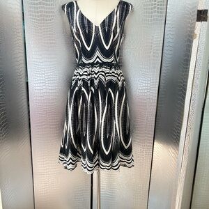 Tracy Reese Black and White Pleated Midi Dress